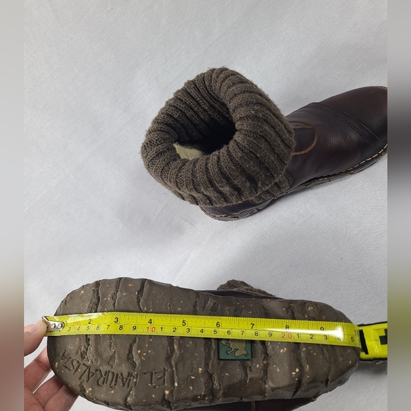 El Naturalista Brown Pull On Knit Leather Mid Calf Sock boots- Unisex - Picture 12 of 13